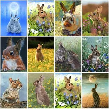 Кролик DIY 5D алмазная живопись полная круглая дрель животное Алмазная вышивка крестиком мозаичные наборы настенное искусство домашний декор подарок Full Round 20x30CM