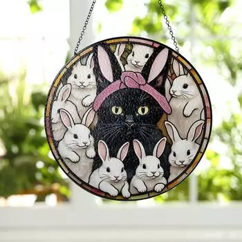 Кролик и кошка, ловец солнца, акриловое украшение для окна, креативное освещение, подвесное украшение для дома One Size