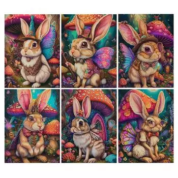 Кролик Эльф Алмазная картина Новый 2024 Животные Грибы Diy Полный квадратный круглый дрель Горный хрусталь Вышивка Мозаика Наборы для вышивки крестом Настенный декор Square drill 30x40cm