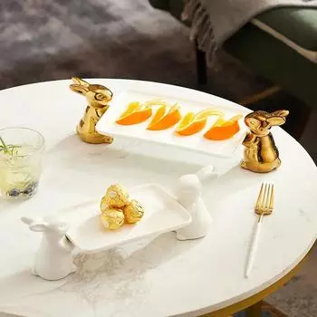Кролик Керамические инструменты для торта Фруктовая декоративная тарелка Подставка для торта Животное Прямоугольный поднос для хранения Украшения для дома Аксессуары Посуда