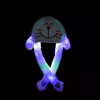 Кролик Мультяшная Женская Шапка Зимняя Плюшевая Двигающиеся Заячьи Ушки Блестящие Наушники Подвижная Blue,Doraemon