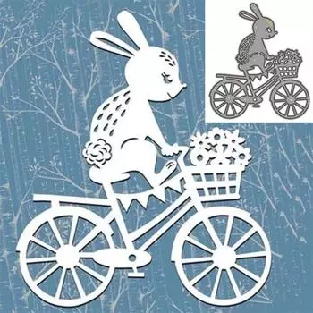 Кролик на велосипеде, металлические стальные режущие штампы, трафареты для скрапбукинга, ремесленные штампы, 3D DIY, изготовление фестивальных карт серебряный