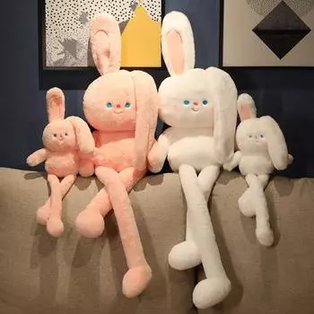 Кролик плюшевая игрушка мягкий элегантный стиль милый спальный сопровождающий диван подушка вечеринка длинноногие растягивающиеся подарки уши для домашнего декора S белый