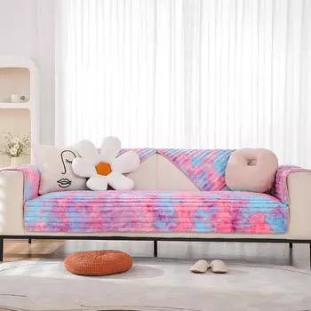 Кролик плюшевый чехол для дивана Зимний утолщенный теплый цвет Длинные линии Подушки Нескользящие Гостиная Кожаный диван Спинка Подлокотники Мягкие 70x70cm 1pcs