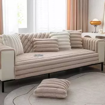 Кролик плюшевый прямой полосатый диванный чехол зимний утолщенный теплый диванный коврик чехлы для гостиной сплошной противоскользящий диван полотенце 30x50cm pillowcase розовый