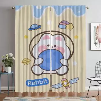 Кролик Space Shades Разделительная занавеска для кухни для гостиной Штора для украшения Хэллоуина Тюль для спальни Затемнение Элегантный W60xH90cmx2pcs-CL