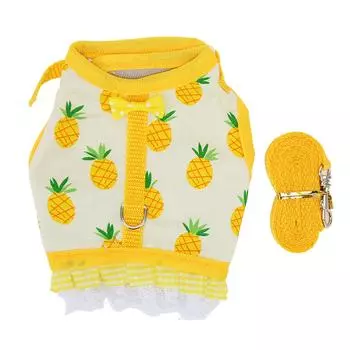 Кролик Жилет Поводок Фруктовый Принт Кружевной Подол Застежка-липучка Дизайн Комплект Шлейки для Мелких Животных для S