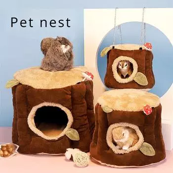 Кролик Зимнее теплое гнездо Джунгарский хомяк Птица Попугай Приют Гнездо Еж Белка Морская свинка Морская свинка Тоторо Мешок с медом Хлопковое гнездо для домашних животных S коричневый