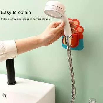 Кронштейн для душа Самоклеящийся противоскользящий кронштейн для душа без перфорации с мультяшным принтом, регулируемый угол, водонепроницаемый, универсальный ручной держатель для насадки для душа, ванная комната зелёный