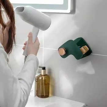 Кронштейн для фена, настенный, без удара, стеллаж для хранения фена, многофункциональный пилон для ванной комнаты зелёный