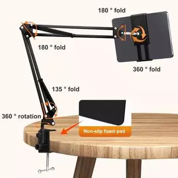 Кронштейн для телефона, консольный, 360°, ленивый зажим, дизайн, настольный домашний стол, длинная подставка для мобильного телефона чёрный