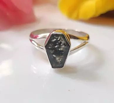 Крошечное кольцо в виде гроба, кольцо с моховым агатом для женщин, чистое серебро 925 пробы, ювелирные изделия ручной работы с драгоценными камнями, кольцо в стиле бохо, подарок для нее, минималистское кольцо 4.5