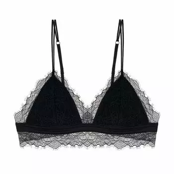 Крошечные ресницы, кружево, тонкая треугольная чашка, нижнее белье без стального кольца, сексуальное дышащее и телесное нижнее белье для женщин S чёрный