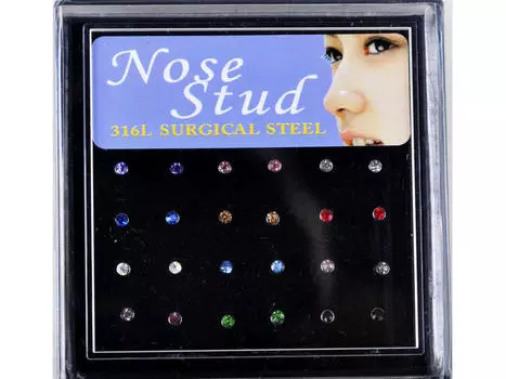 Крошечные серьги-гвоздики в нос из хирургической стали, кольцо со смешанными стразами, ювелирные изделия для пирсинга