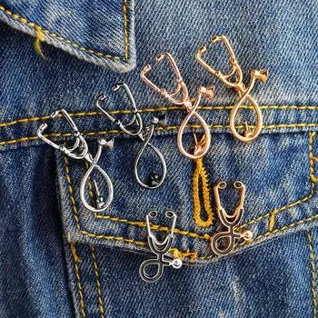 Крошечный стетоскоп, булавка для медсестры, розовое золото, серебро, черный металл, медицинская брошь, значок для студента-медика, врачи, ювелирные изделия для медсестры style 1