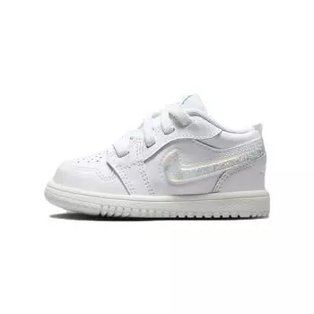 Кроссовки Air Jordan 1 Low Alt SE TD Glitter Swoosh Baby, белые, сине-голубые, с белым оттенком, FQ9114-100 25