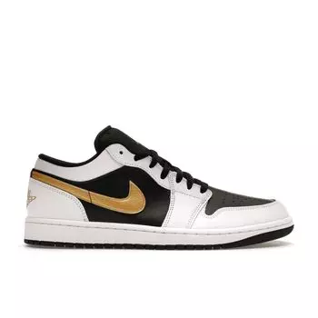 Кроссовки Air Jordan 1 Low Gold Swoosh Unisex белые черные металлик-золото 553558-172 47.5