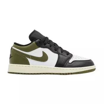 Кроссовки Air Jordan 1 Low GS Black Toe Medium Olive Kids Green White 553560-092 35.5