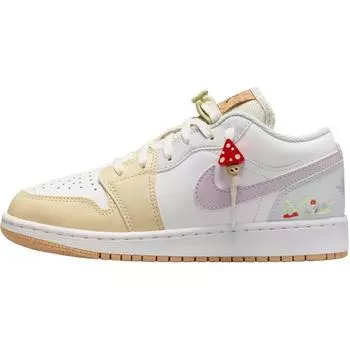 Кроссовки Air Jordan 1 Low GS Mushroom Kids белые светло-хаки Doll IB8861-151 40
