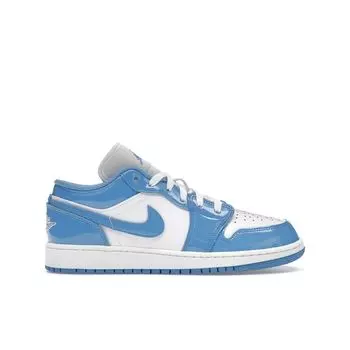 Кроссовки Air Jordan 1 Low GS UNC Patent Kids, синие, белые, легендарно-синие FZ3929-114 35.5