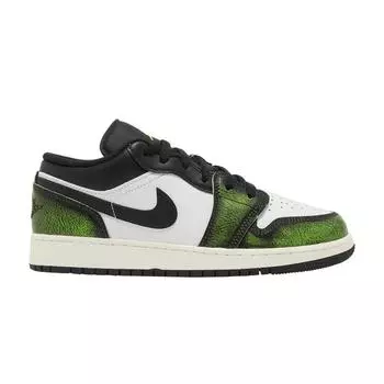 Air Jordan 1 Low SE GS Wear-Away — детские кроссовки цвета электрик, зеленые, белый, черный с парусом DO8244-003 38.5