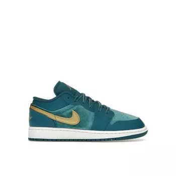 Кроссовки Air Jordan 1 Low SE Velvet GS Geode Teal Velvet Kids с металлическим и золотым покрытием FB9896-300 36.5
