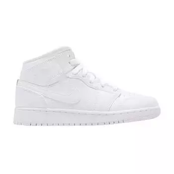 Детские кроссовки Air Jordan 1 Mid GS Triple White 2019 Бело-Белые 554725-129