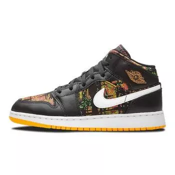 Кроссовки Air Jordan 1 Mid GS Black Laser Orange Детские Белые 555112-003