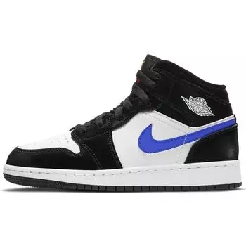 Кроссовки Air Jordan 1 Mid GS Black Racer Blue Детские Белые 554725-084