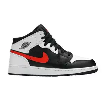Кроссовки Air Jordan 1 Mid GS Чили Красные Детские Черно-Белые 554725-075