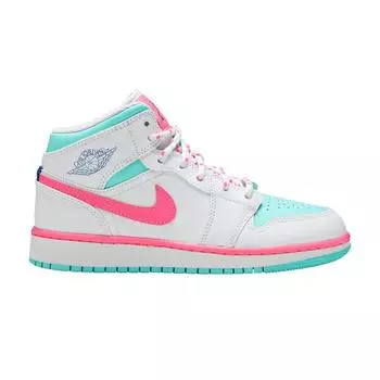 Кроссовки Air Jordan 1 Mid GS Digital Pink White Aurora-Green Soar 555112-102