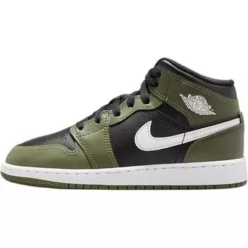 Кроссовки Air Jordan 1 Mid GS Medium Olive Kids зеленые черные белые DQ8423-092 40