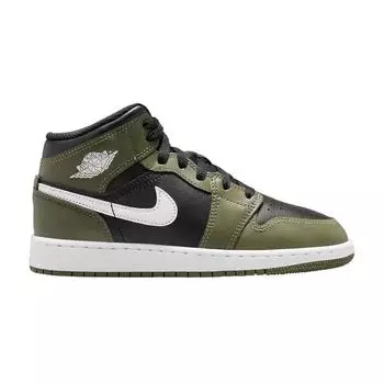 Кроссовки Air Jordan 1 Mid GS Medium Olive Kids зеленые черные белые DQ8423-092 35.5