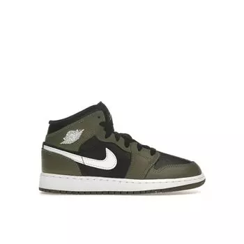 Кроссовки Air Jordan 1 Mid GS Medium Olive Kids зеленые черные белые DQ8423-092 36.5
