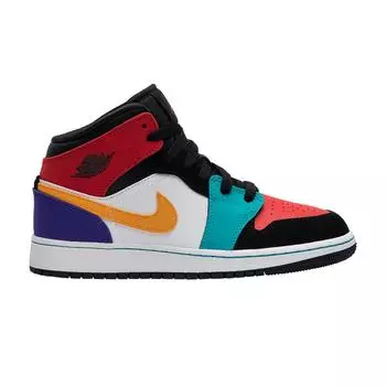 Кроссовки Air Jordan 1 Mid GS Multi-Color Белый Университет-Красный-Черный 554725-125