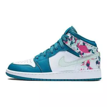 Кроссовки Air Jordan 1 Mid GS Paint Stroke Kids Сине-зеленые абисс-матовая ель 555112-300