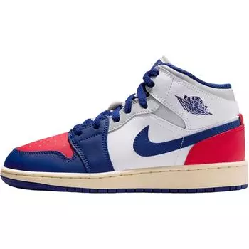 Кроссовки Air Jordan 1 Mid GS Rare Air для детей Белый Темно-королевский-синий Университетский-красный DQ8423-102 36