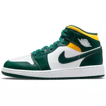 Кроссовки Air Jordan 1 Mid GS Sonics Kids White Noble-Green Pollen 554725-371 38.5