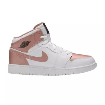 Кроссовки Air Jordan 1 Mid GS White Rose Gold Pink Black 555112-190