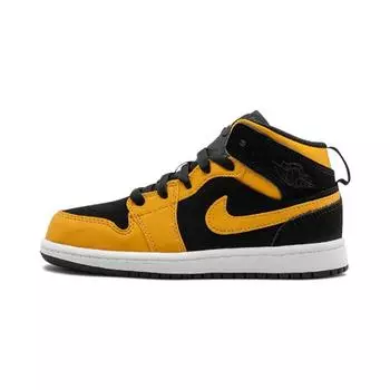 Кроссовки Air Jordan 1 Mid PS Reverse New Love Kids Gold Black White-University-Gold 640734-071