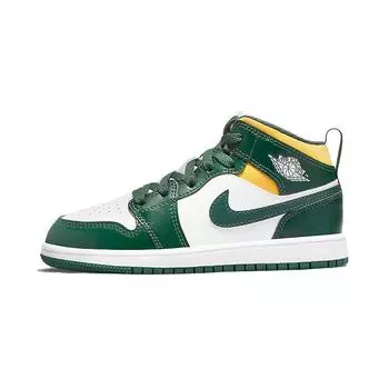 Кроссовки Air Jordan 1 Mid PS Sonics Kids White Noble-Green Pollen 640734-371 35