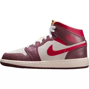 Кроссовки Air Jordan 1 Mid SE GS Breakfast Kids коричневые, кокосово-молочные, темно-пони HF3196-100 36.5