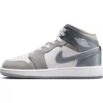 Кроссовки Air Jordan 1 Mid SE GS Patent Cool Grey Kids белые средне-серые HF3193-100 36