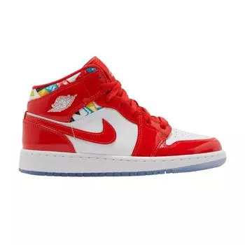Air Jordan 1 Mid SE GS Barcelona Sweater Детские кроссовки Красный Чили-Красный Белый DC7248-600 36.5