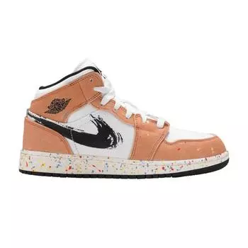 Детские кроссовки Air Jordan 1 Mid SE GS Brushstroke Paint Splatter White Sail Cider DA8006-100 36