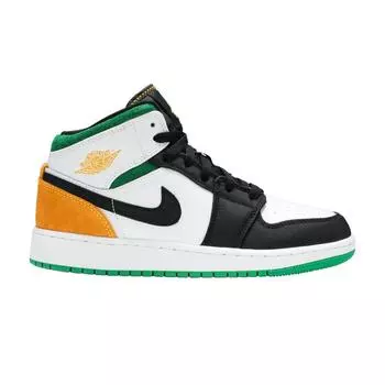 Детские кроссовки Air Jordan 1 Mid SE GS Oakland White Laser-Orange Black BQ6931-101