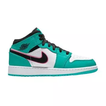 Кроссовки Air Jordan 1 Mid SE GS South Beach Green Turbo-Green Black-Hyper-Pink-Orange-Pel BQ6931-306