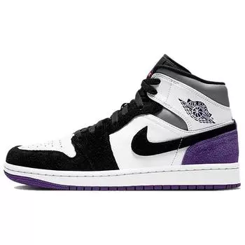 Кроссовки Air Jordan 1 Mid SE Varsity Purple Мужские Белый Черный Светло-Солнечный-Вспышка-Хезер 852542-105 47.5
