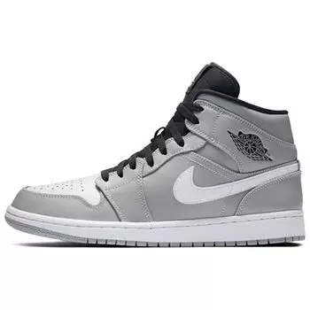 Кроссовки Air Jordan 1 Mid Wolf Grey Мужские Бело-Черные 554724-046