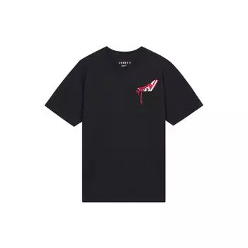 Кроссовки Air Jordan 1 Pocket с вышивкой и круглым вырезом, футболка с короткими рукавами, мужские топы, черные DO1928-010 XS